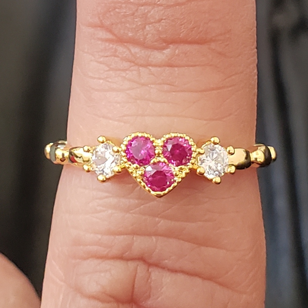 Pink Heart Cubic Zirconia Gold Ring